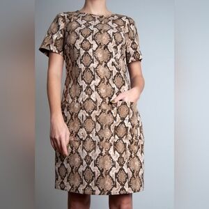Michael Kors A-Line Short Sleeve Poly Crepe Dress Python/Dark Camel Womens Siz M